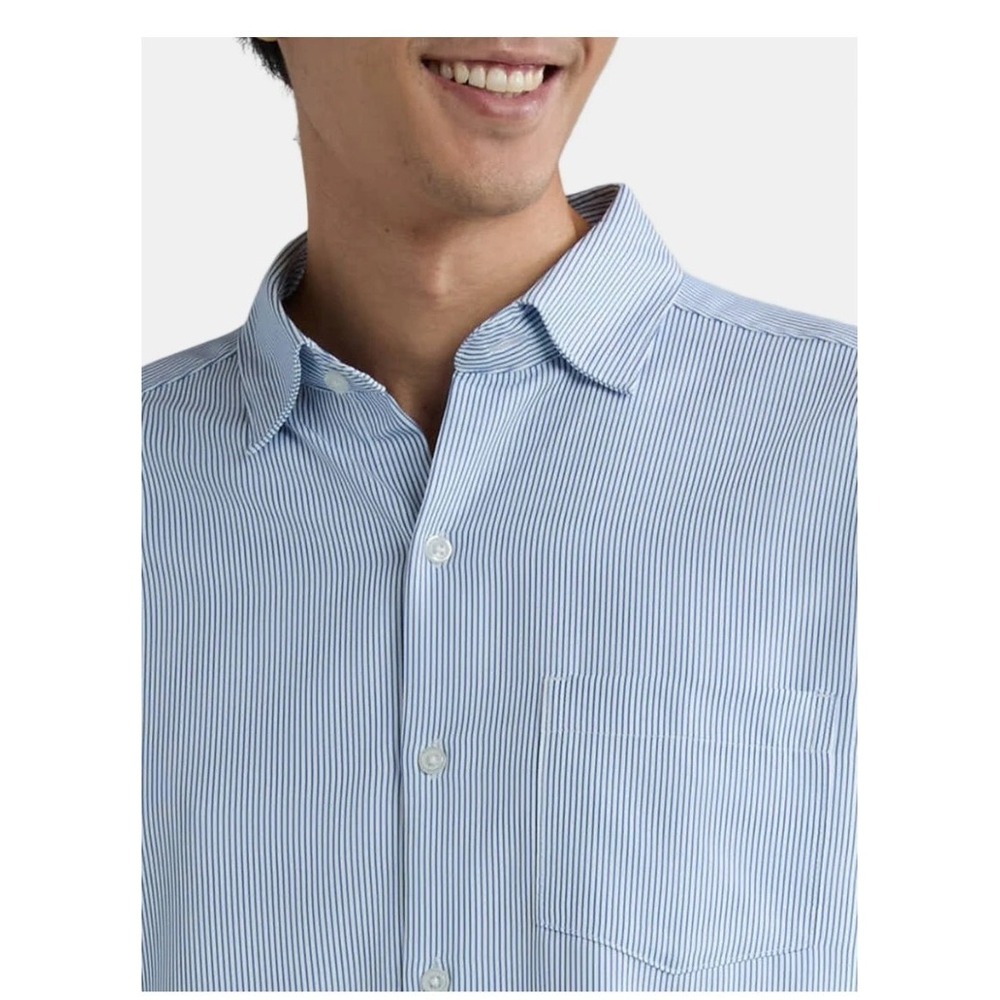 George Mens Performance Dress Shirt Long Sleeve Modern Fit Blue Stripe Size S - Picture 6 of 7